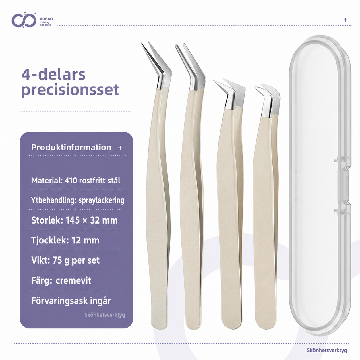 Precision Lash Tweezer Set – 4 delar